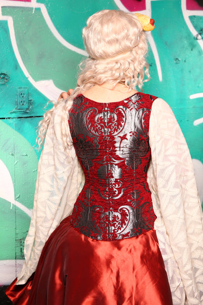 Triple Threat Vixen Corset in Crimson & Silver Medallion #19 - The "Triple Threat" Collection:Part 1