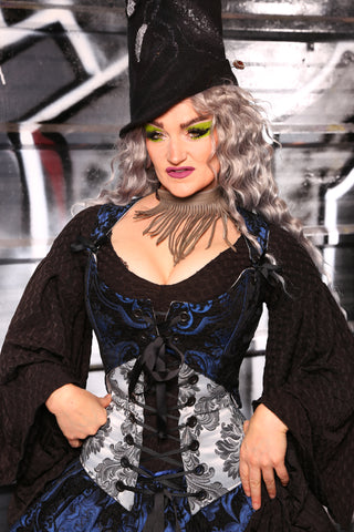 Cropped Marie Bodice in Black & Blue Medallion - "13 Days of Halloween 2024" Day 7