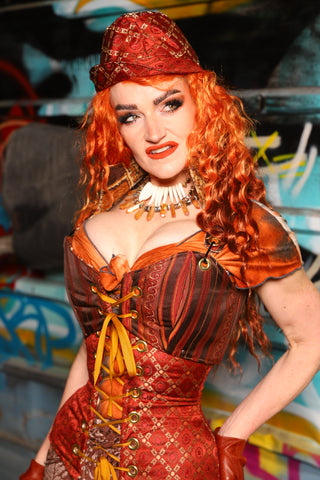 09. Cropped Courtier w/Collar in Rust & Rum Stripe - The "Ensembled in Embers" Collection