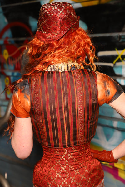 09. Cropped Courtier w/Collar in Rust & Rum Stripe - The "Ensembled in Embers" Collection