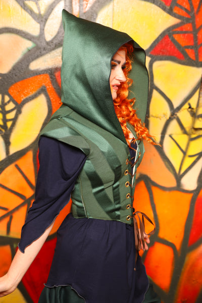 Guinevere II Bodice with Hood in Kale Stripe -"Bowstrings & Bodices Collection"