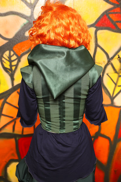 Guinevere II Bodice with Hood in Kale Stripe -"Bowstrings & Bodices Collection"