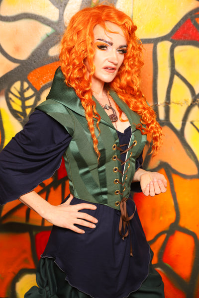 Guinevere II Bodice with Hood in Kale Stripe -"Bowstrings & Bodices Collection"