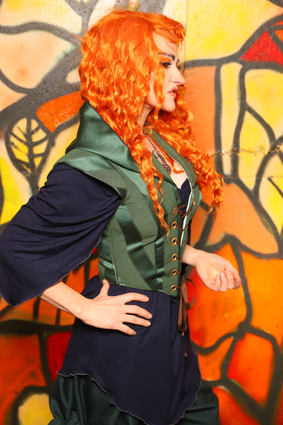 Guinevere II Bodice with Hood in Kale Stripe -"Bowstrings & Bodices Collection"