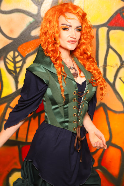 Guinevere II Bodice with Hood in Kale Stripe -"Bowstrings & Bodices Collection"
