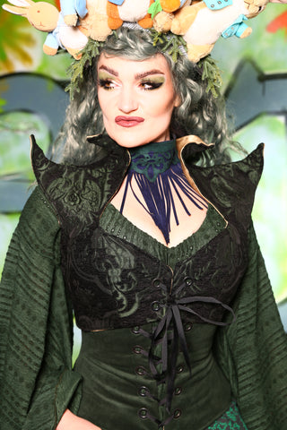 Cropped Faerie Overbust Corset in Green & Black Medallion  -"Greener Pastures Collection" #7 *Order by BUST measurement, not Corset Waist*
