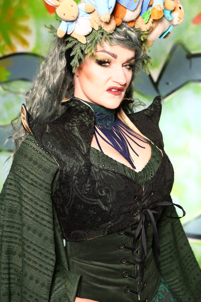 Cropped Faerie Overbust Corset in Green & Black Medallion  -"Greener Pastures Collection" #7 *Order by BUST measurement, not Corset Waist*