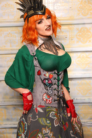 Petite Vixen Corset in Gray Flocked Diamond w/Skull Patches - Day 6 of 13 Days of Halloween 2025