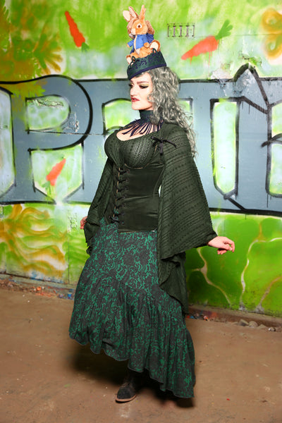 Stagecoach Skirt with Long Ruffle in Emerald Painted Lace  -"Greener Pastures Collection" #33