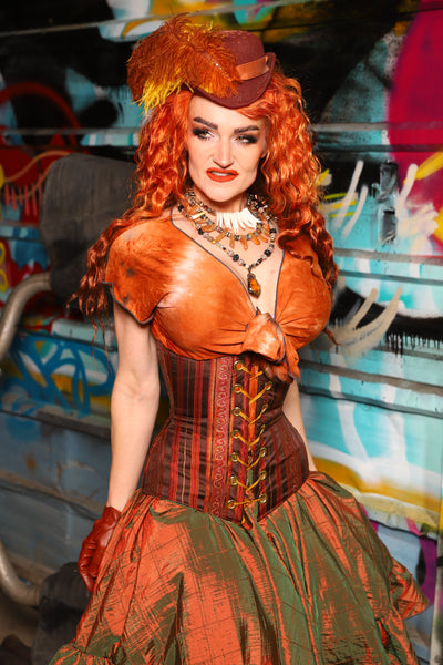 Wench Underbust Corset in Rust & Rum Stripe - The "Ensembled in Embers" Collection