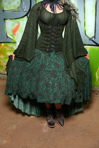 Stagecoach Skirt with Long Ruffle in Emerald Painted Lace  -"Greener Pastures Collection" #33