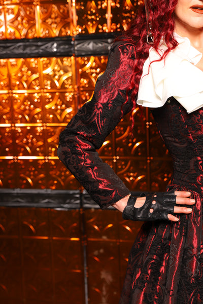 02. Detachable Long Sleeves in Black & Crimson Medallion - The Wicked Dowager Collection