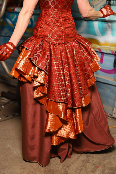 11. Deluxe 2-Tier Peplum Ruffle in Persimmon Square with Shiny New Pumpkin Pintuck Base Ruffle - The "Ensembled in Embers" Collection