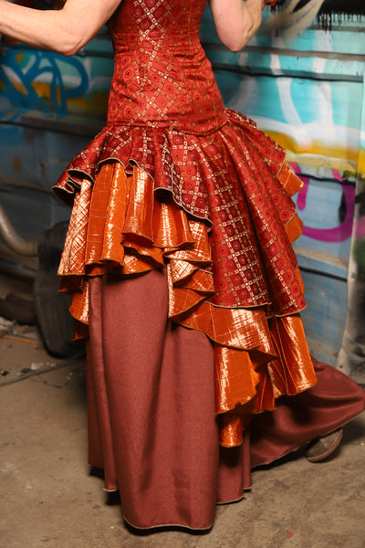 11. Deluxe 2-Tier Peplum Ruffle in Persimmon Square with Shiny New Pumpkin Pintuck Base Ruffle - The "Ensembled in Embers" Collection