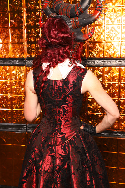 03. Elizabethan Corset in Black & Crimson Medallion - The Wicked Dowager Collection