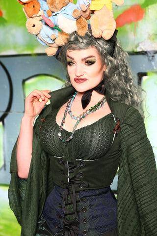 Cropped Vixen w/ Fold Over Collar in Forest Green Velvet   -"Greener Pastures Collection"#15