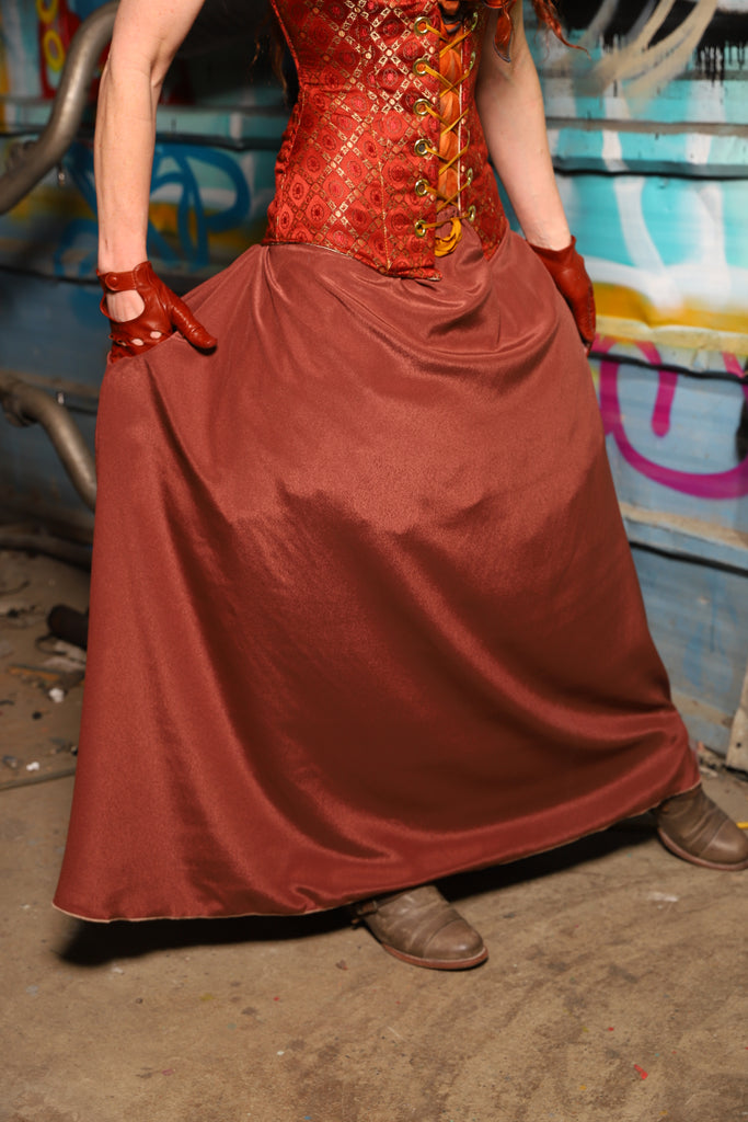 28. Swagger Skirt in Terracotta Matte Reverse Satin - The "Ensembled in Embers" Collection