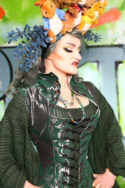 Cropped Lace Up Vest in Emerald & Silver Medallion   -"Greener Pastures Collection"#8