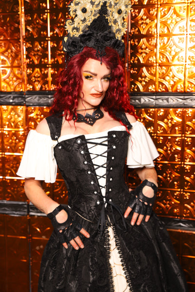 04. Elizabethan Corset in Black Medallion - The Wicked Dowager Collection