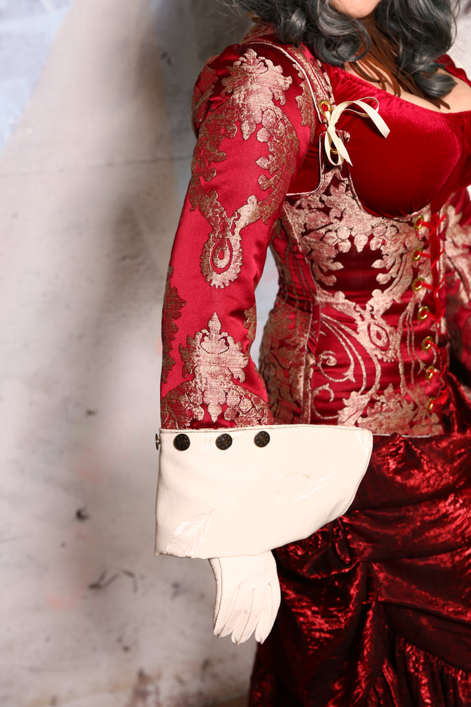 Detachable Buccaneer Sleeves in Cranberry Damask **with WHITE CUFFS** - The Reindeer Games Games