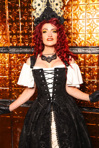 04. Elizabethan Corset in Black Medallion - The Wicked Dowager Collection