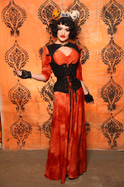V-Neck Dress w/Elbow Sleeves in Burning Tie-Dye Spandex -Day 7 of 13 Days of Halloween