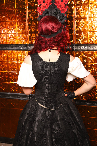 04. Elizabethan Corset in Black Medallion - The Wicked Dowager Collection