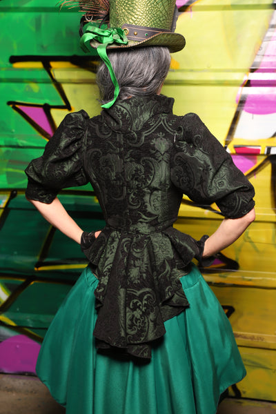 Cropped Vixen w/Wren Tail in Black and Green Medallion - The Wrenfaire Collection