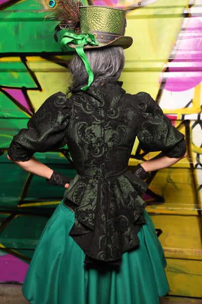 Cropped Vixen w/Wren Tail in Black and Green Medallion - The Wrenfaire Collection
