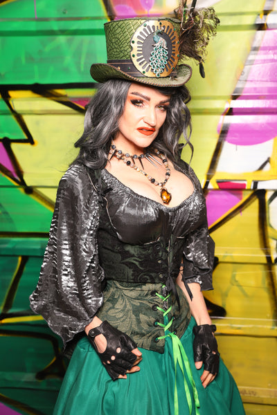 Cropped Vixen w/Wren Tail in Black and Green Medallion - The Wrenfaire Collection