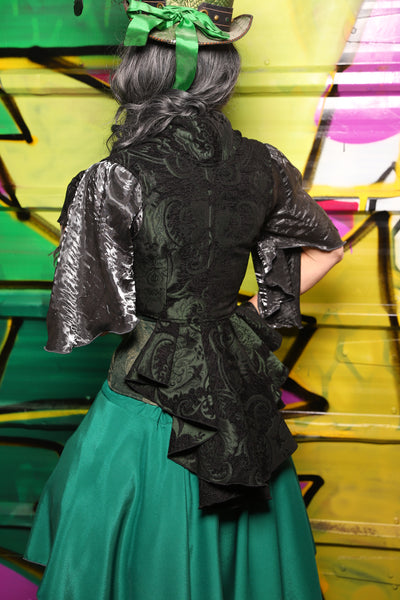 Cropped Vixen w/Wren Tail in Black and Green Medallion - The Wrenfaire Collection