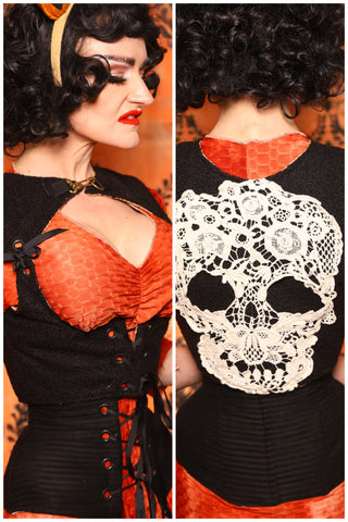Cropped Dapper Vixen in Black Teddy Soft Solid & Skull Lace! Day 7 of 13 Days of Halloween 2025 (Copy)