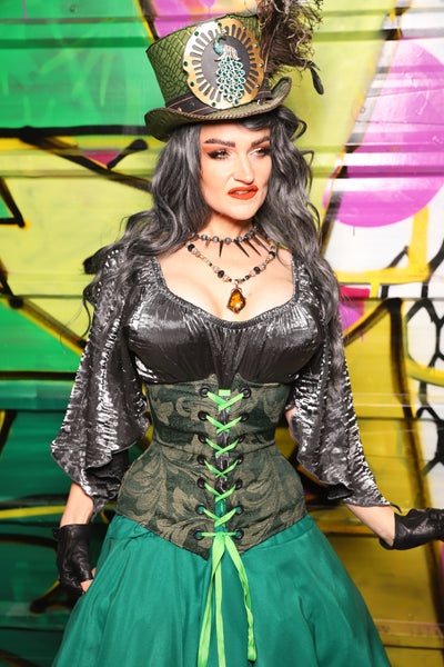 44. Wench Underbust Corset in Forest Scroll - The Wrenfaire Collection