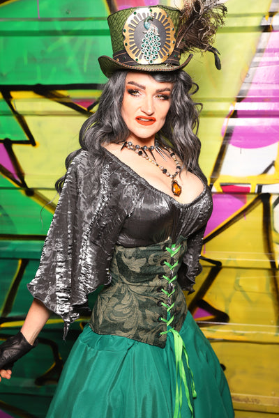 44. Wench Underbust Corset in Forest Scroll - The Wrenfaire Collection