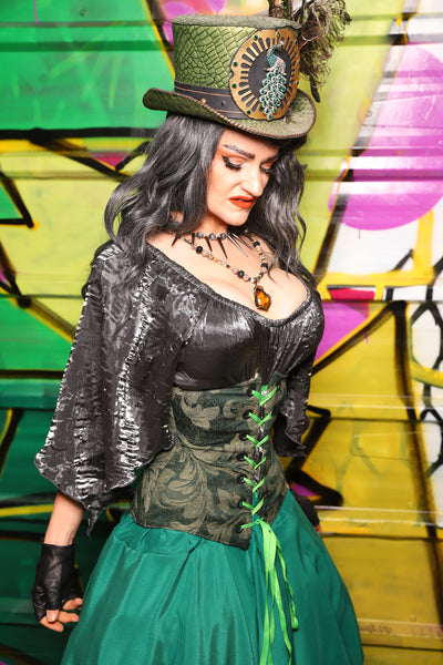 44. Wench Underbust Corset in Forest Scroll - The Wrenfaire Collection