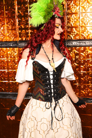 11. Petite Buccaneer Overbust Corset in Fox & Fern Bargello - The Wicked Dowager Collection