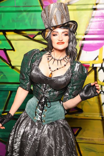 Cropped Vixen w/Wren Tail in Emerald and Silver Medallion - The Wrenfaire Collection