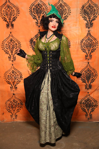 Queenie Corseted Coat with PETITE Vixen Base in Pitch Black Damask  -Day 8 of 13 Days of Halloween 2025