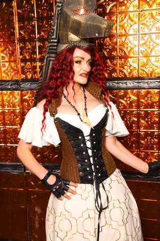 06. Petite Buccaneer Overbust Corset in Beaver Basket Weave - The Wicked Dowager Collection