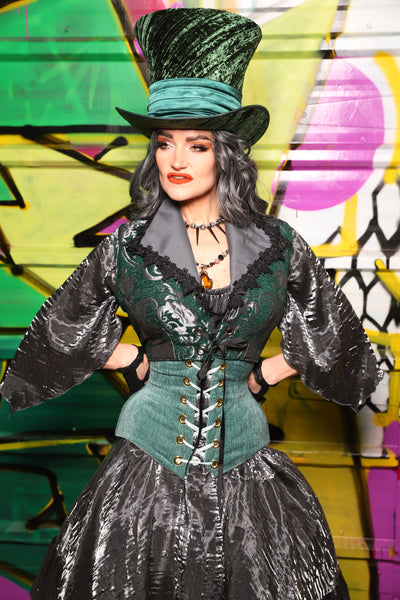 52. Wren Overbust Vest in Emerald and Silver Medallion - The Wrenfaire Collection