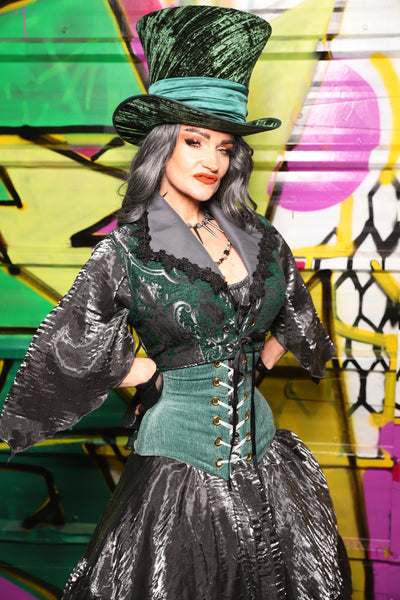 52. Wren Overbust Vest in Emerald and Silver Medallion - The Wrenfaire Collection