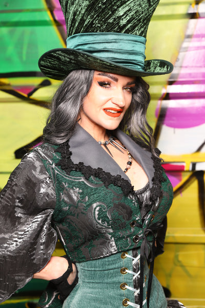 52. Wren Overbust Vest in Emerald and Silver Medallion - The Wrenfaire Collection