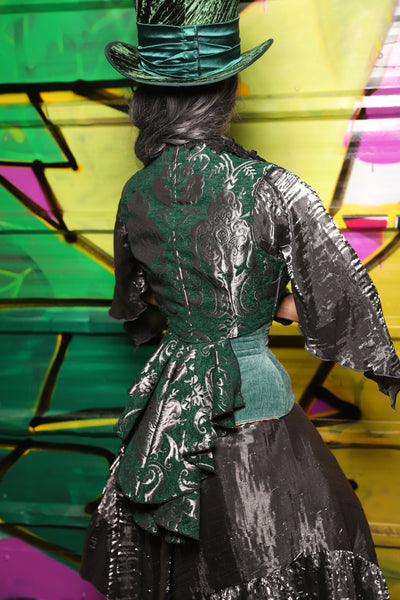 52. Wren Overbust Vest in Emerald and Silver Medallion - The Wrenfaire Collection