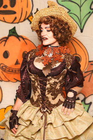 Maiden Bodice in Brown & Cream Damask Chenille - "The Knotty Wood" Collection