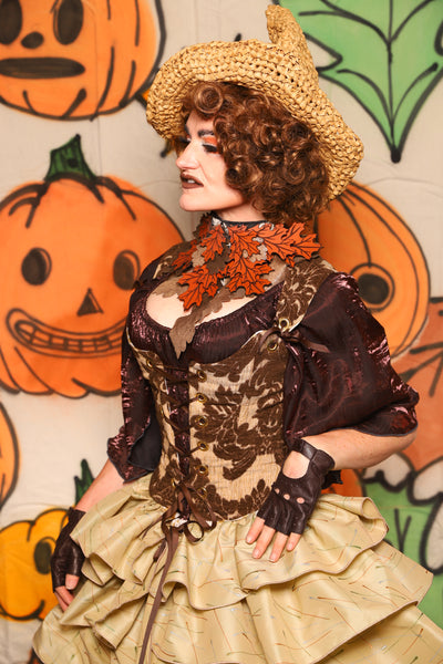 Maiden Bodice in Brown & Cream Damask Chenille - "The Knotty Wood" Collection