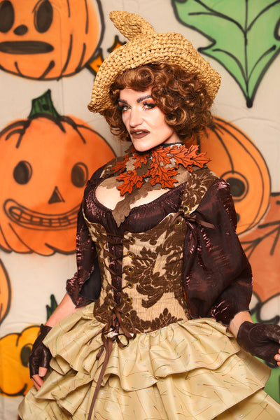 Maiden Bodice in Brown & Cream Damask Chenille - "The Knotty Wood" Collection