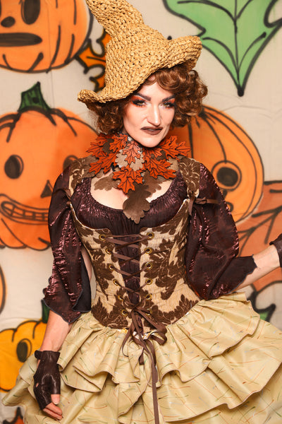 Maiden Bodice in Brown & Cream Damask Chenille - "The Knotty Wood" Collection