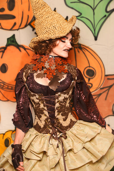 Maiden Bodice in Brown & Cream Damask Chenille - "The Knotty Wood" Collection