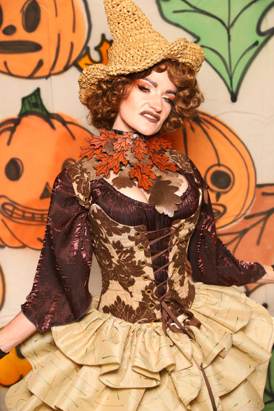 Maiden Bodice in Brown & Cream Damask Chenille - "The Knotty Wood" Collection