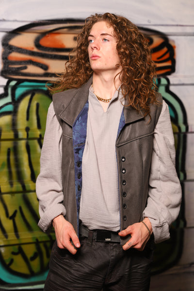 Men's Flynn Vest in Whet Stone Faux Leather - Men's Vest Collection 2025